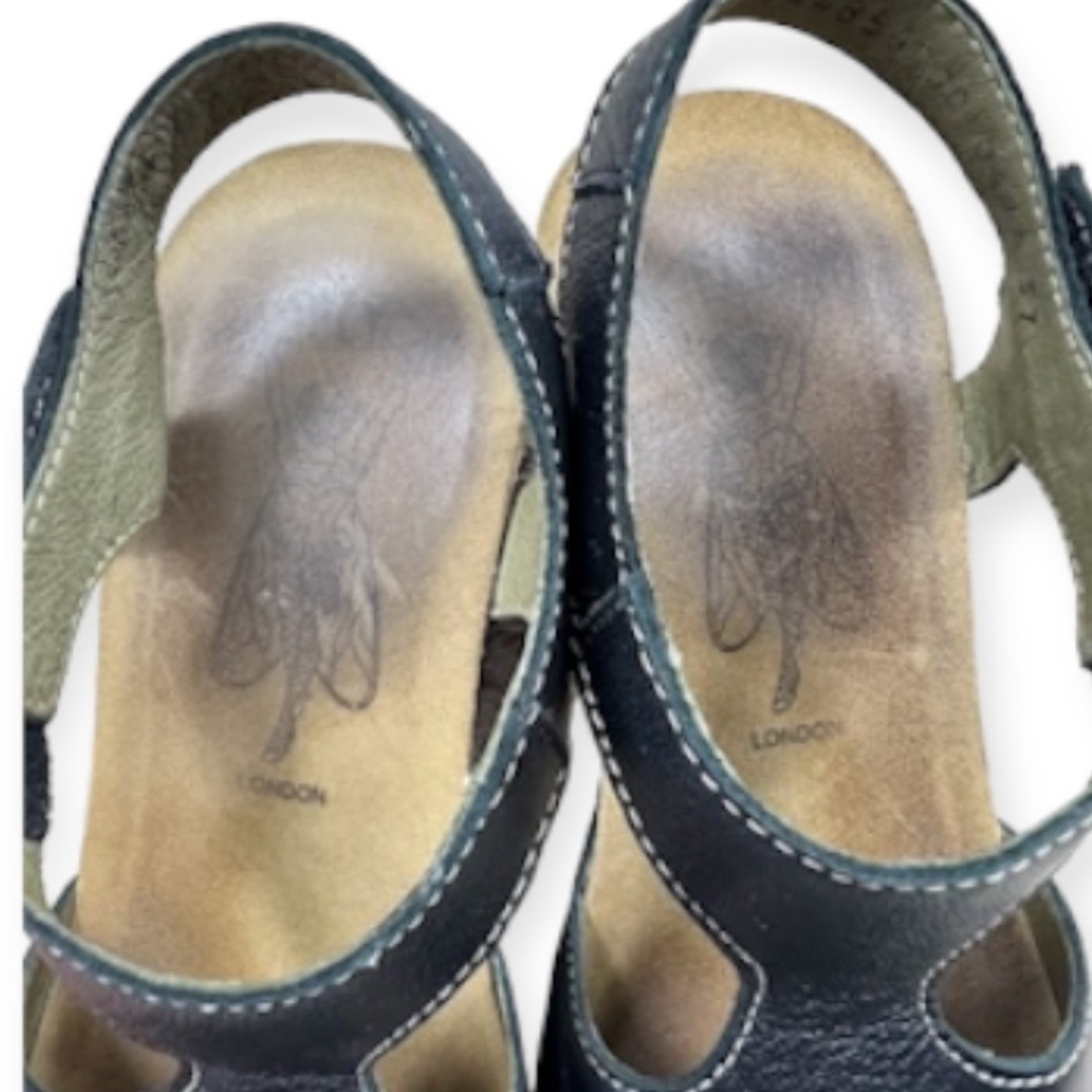 Fly London Goda Wedge Sandal Leather Cork 37 Black - Picture 10 of 12